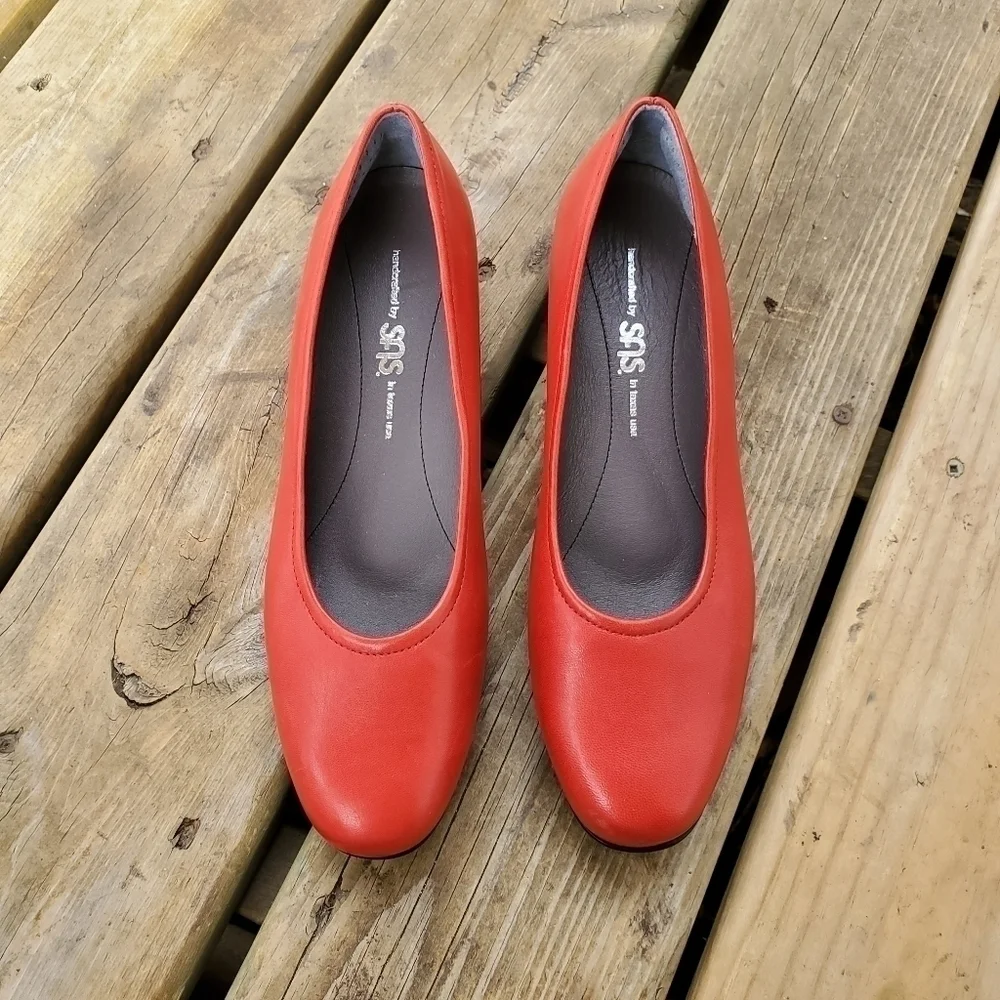 SAS Regina Red Leather Block‎ Low Heel Round Toe Comfort Pumps 8